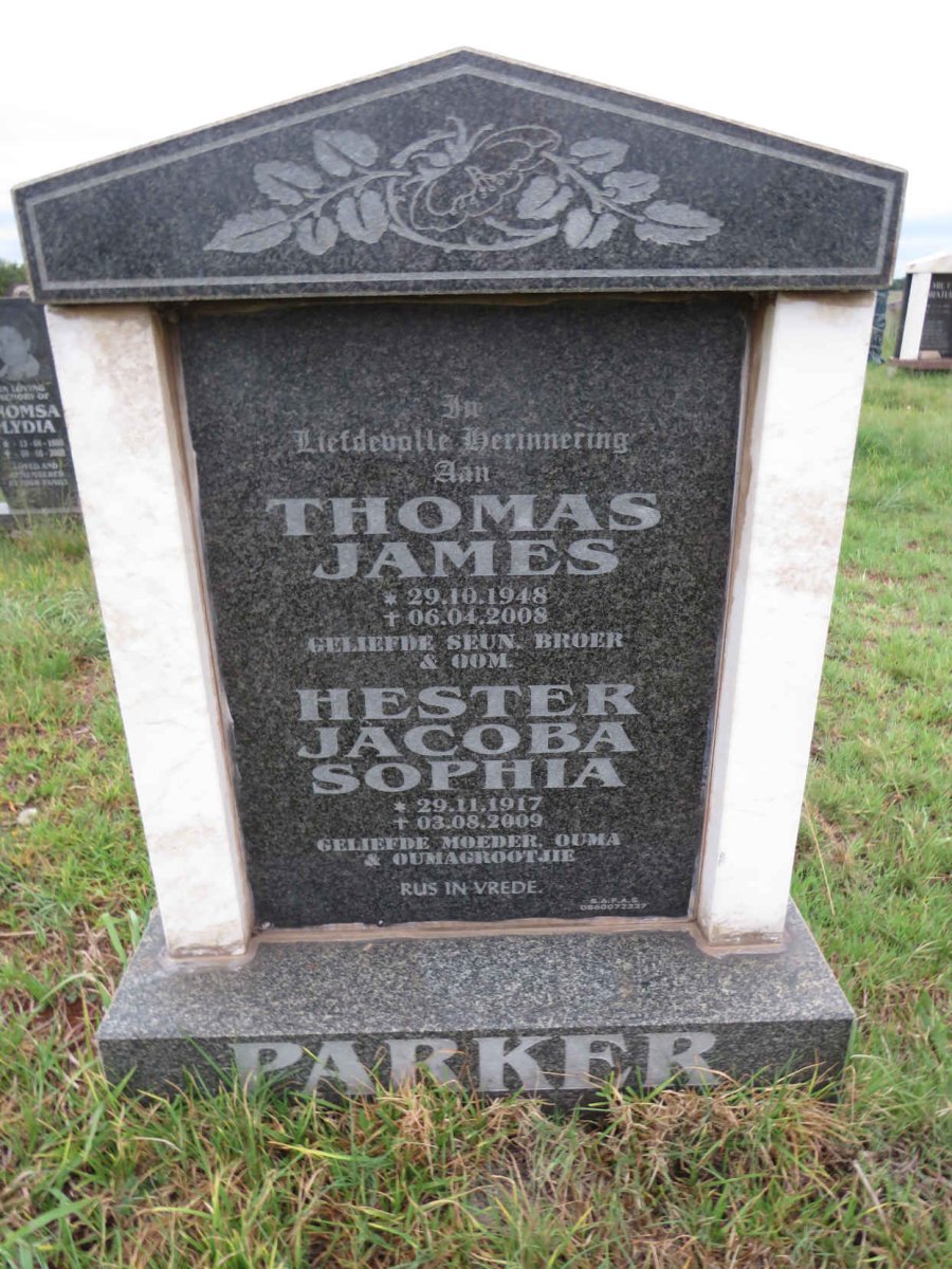 PARKER Hester Jacoba Sophia 1917-2009 :: PARKER Thomas James 1948-2008 