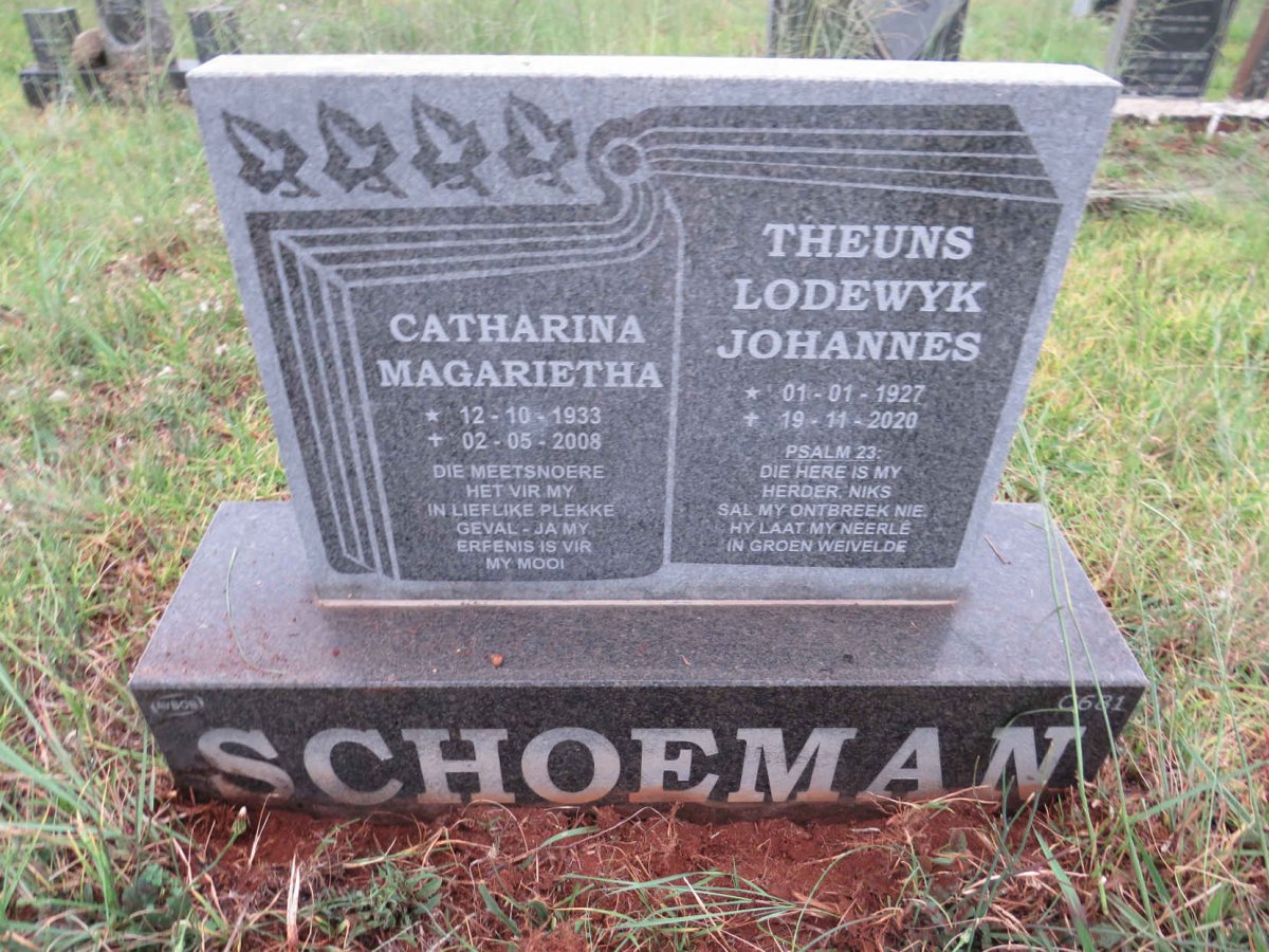 SCHOEMAN Theuns Lodewyk Johannes 1927-2020 & Catharina Magarietha 1933-2008