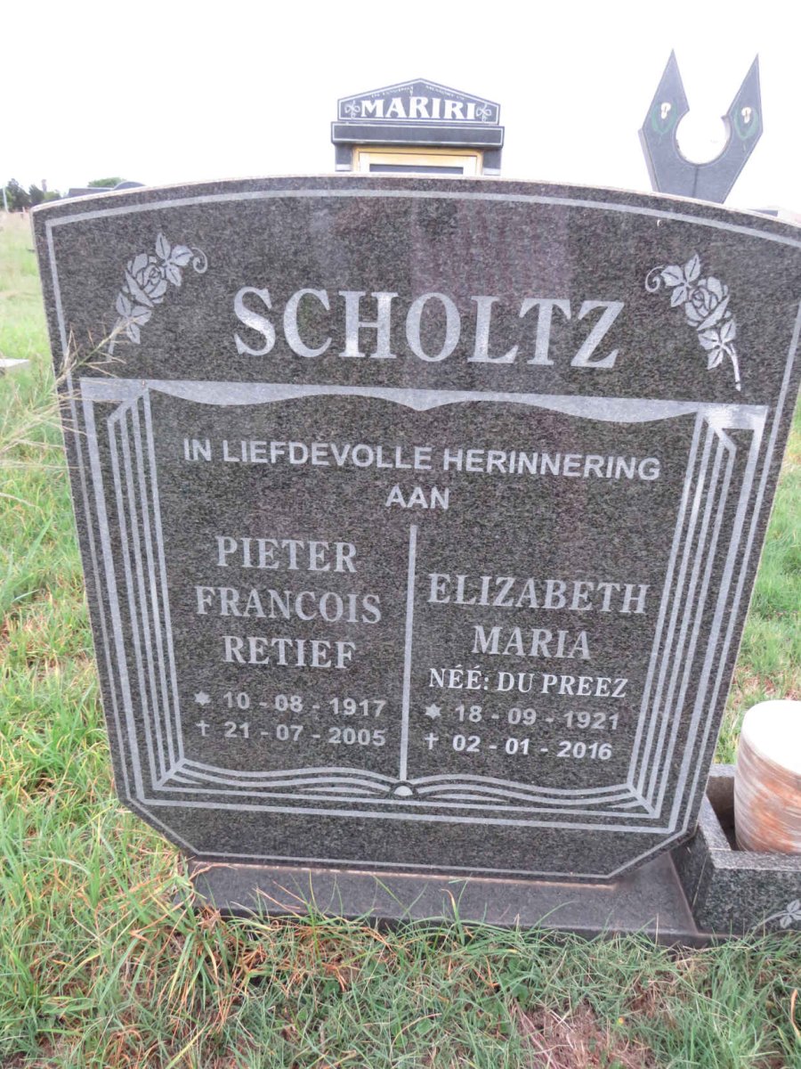 SCHOLTZ Pieter Francois Retief 1917-2005 & Elizabeth Maria DU PREEZ 1921-2016