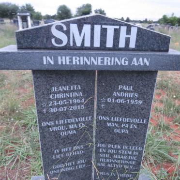 SMITH Paul Andries 1959- & Jeanetta Christina 1964-2015