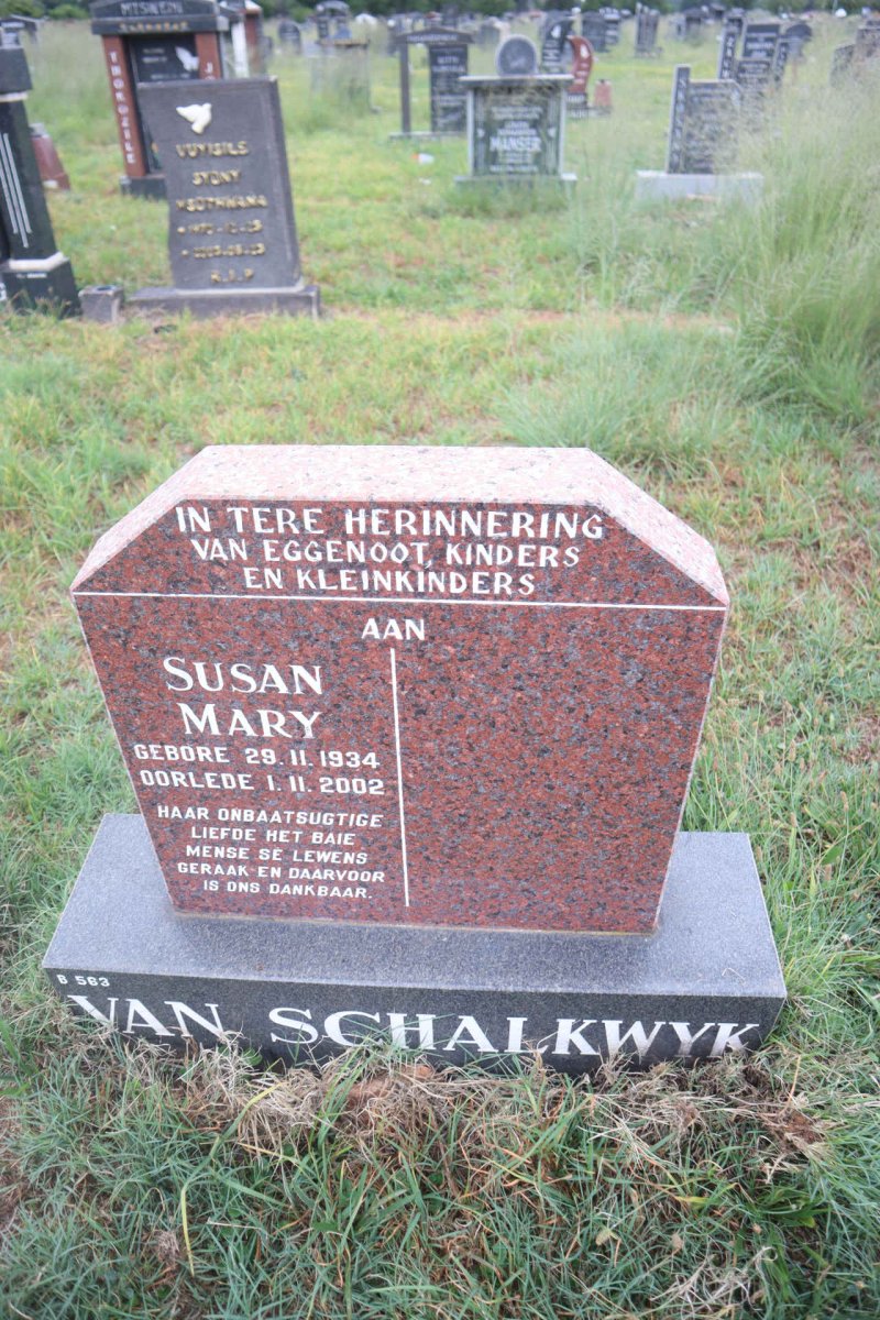 SCHALKWYK Susan Mary, van 1934-2002