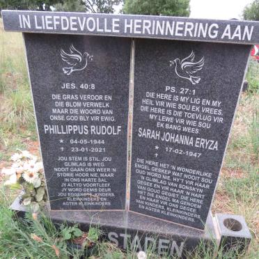 STADEN Phillippus Rudolf, van 1944-2021 & Sarah Johanna Eryza 1947- 