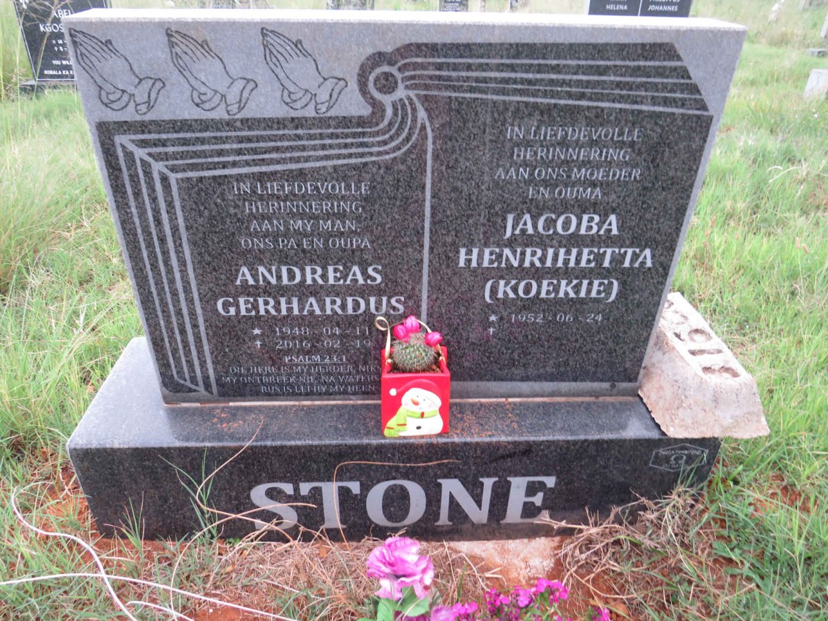 STONE Andreas Gerhardus 1948-2016 & Jacoba Henrihetta 1952-