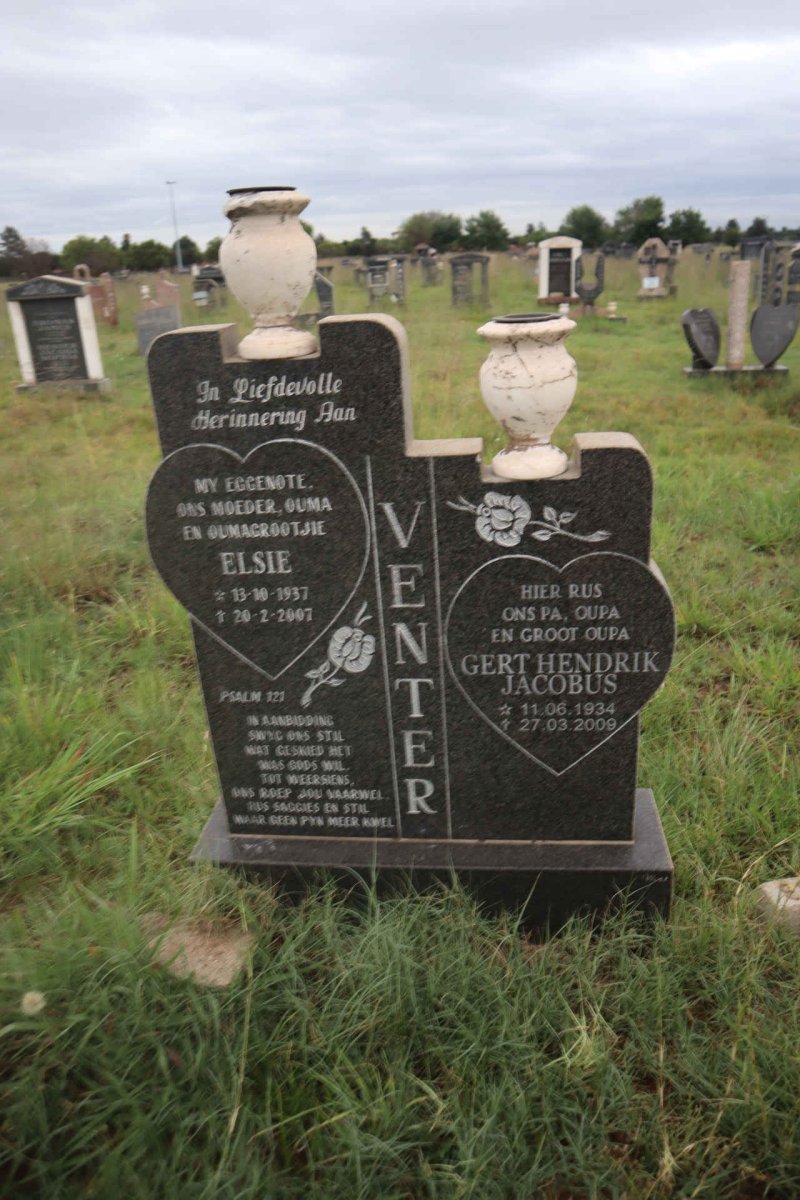 VENTER Gert Hendrik Jacobus 1934-2009 & Elsie 1937-2007