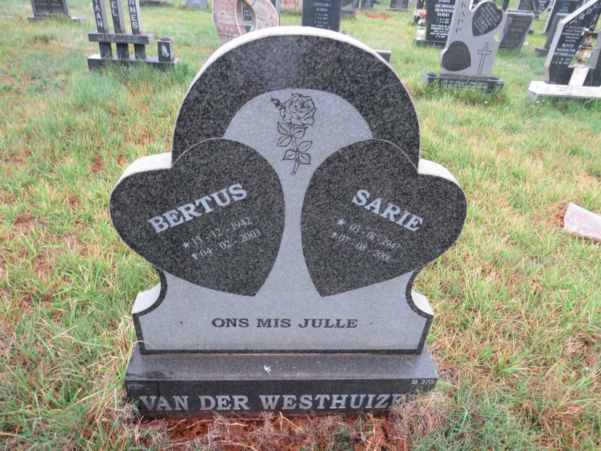 WESTHUIZEN Bertus, van der 1942-2003 & Sarie 1947-2001