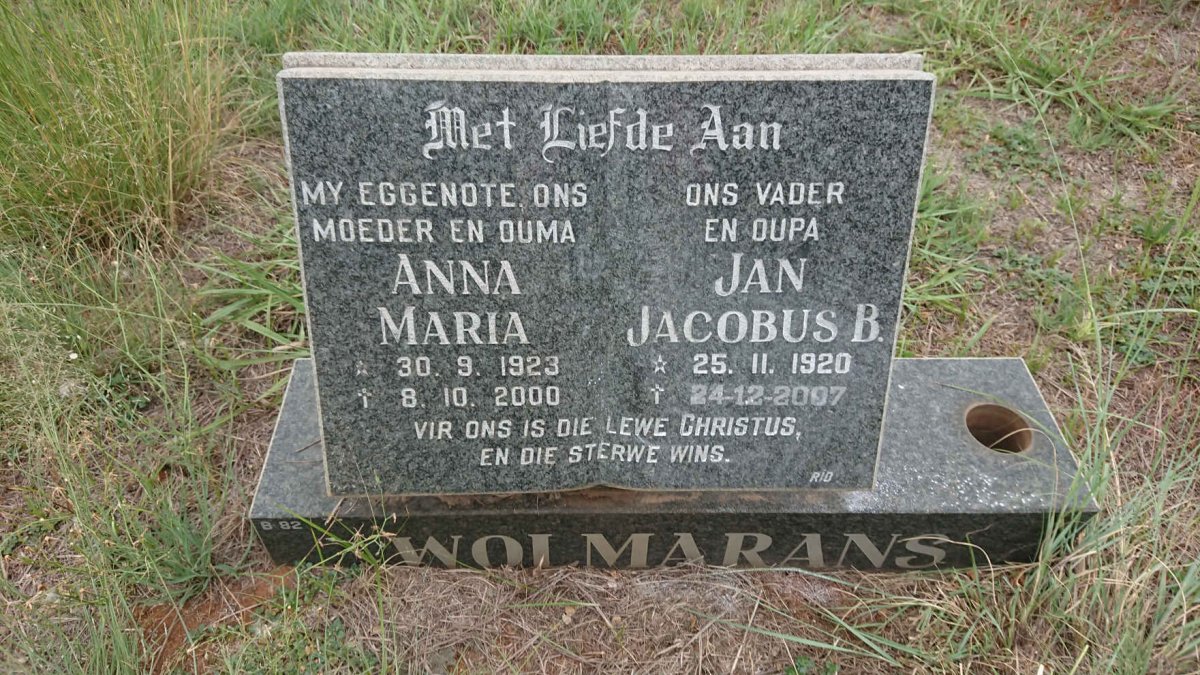 WOLMARANS Jan Jacobus B. 1920-2007 & Anna Maria 1923-2000
