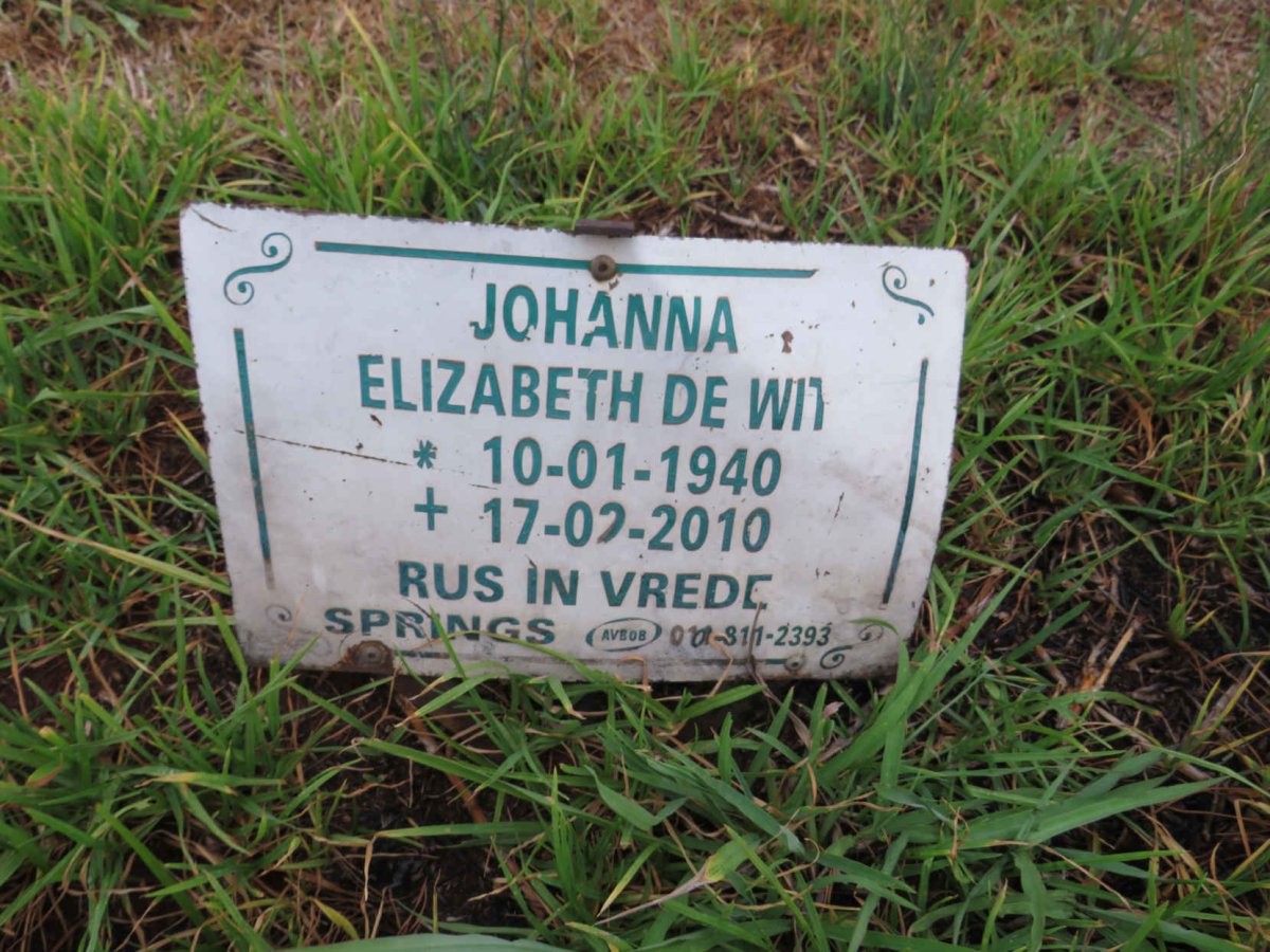 WIT Johanna Elizabeth, de 1940-2010