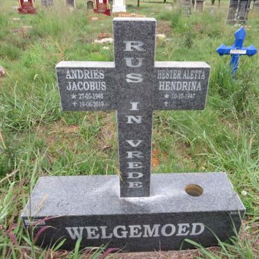 WELGEMOED Andries Jacobus 1945-2019 & Hester Aletta Hendrina 1947-
