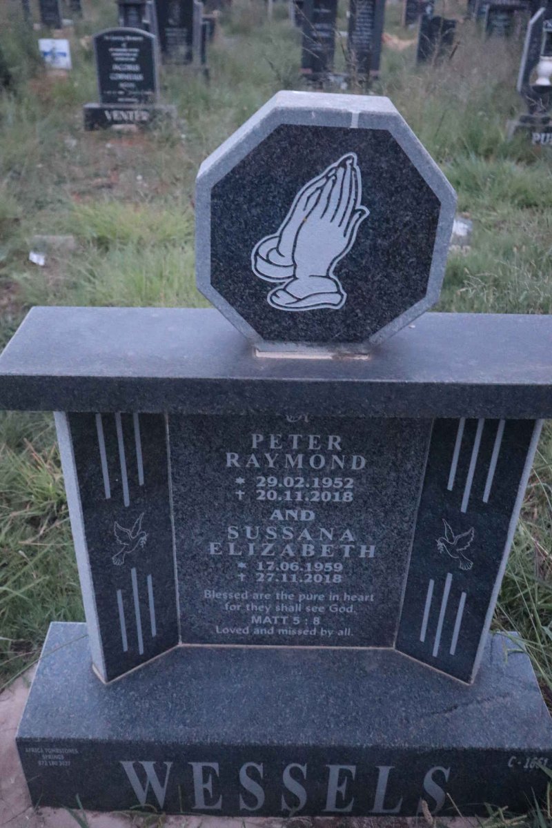 WESSELS Peter Raymond 1952-2018 & Sussana Elizabeth 1959-2018