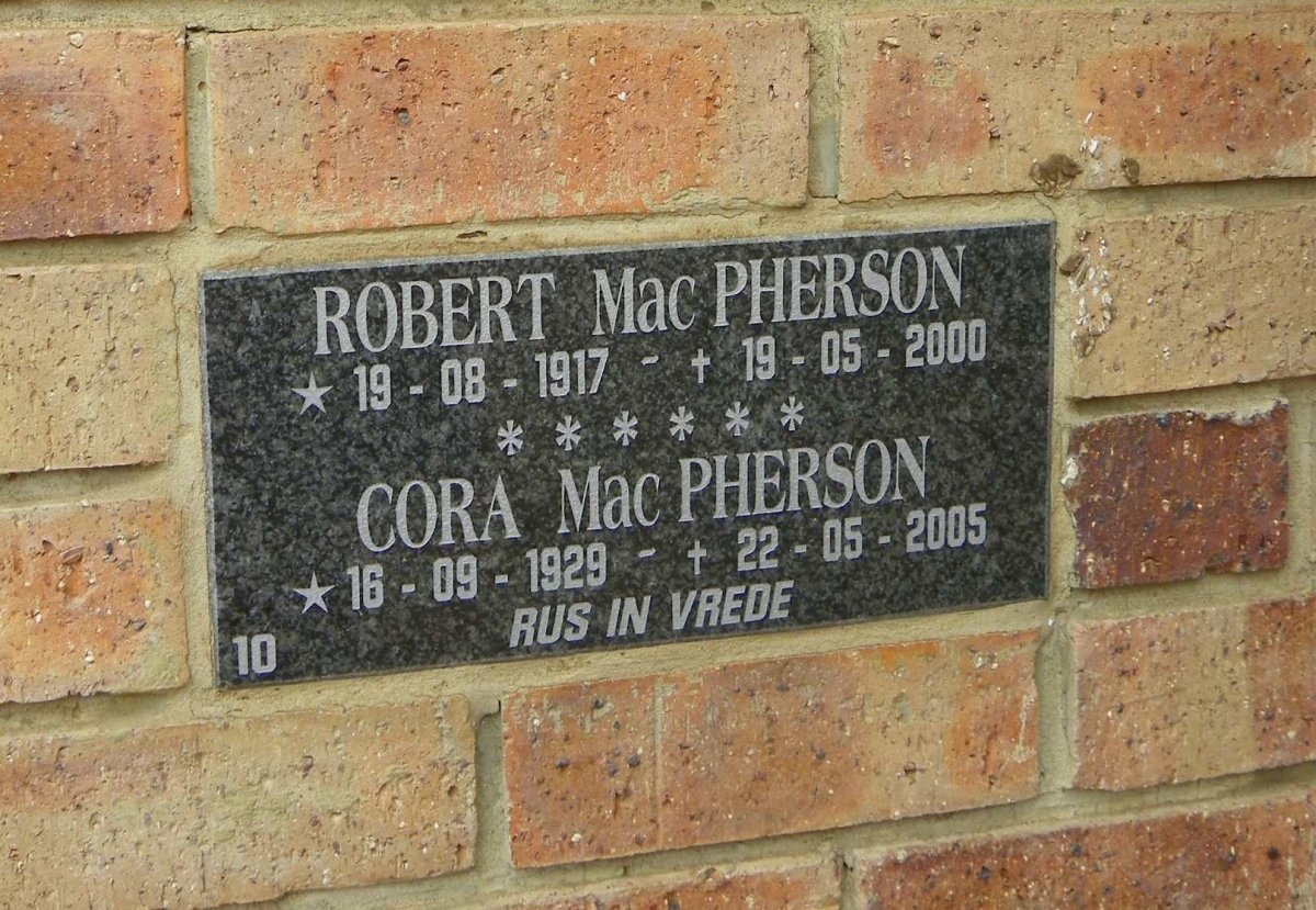 MAc PHERSON Robert 1917-2000 &amp; Cora 1929-2005
