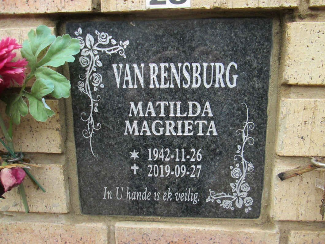 RENSBURG Matilda Magrieta, van 1942-2019