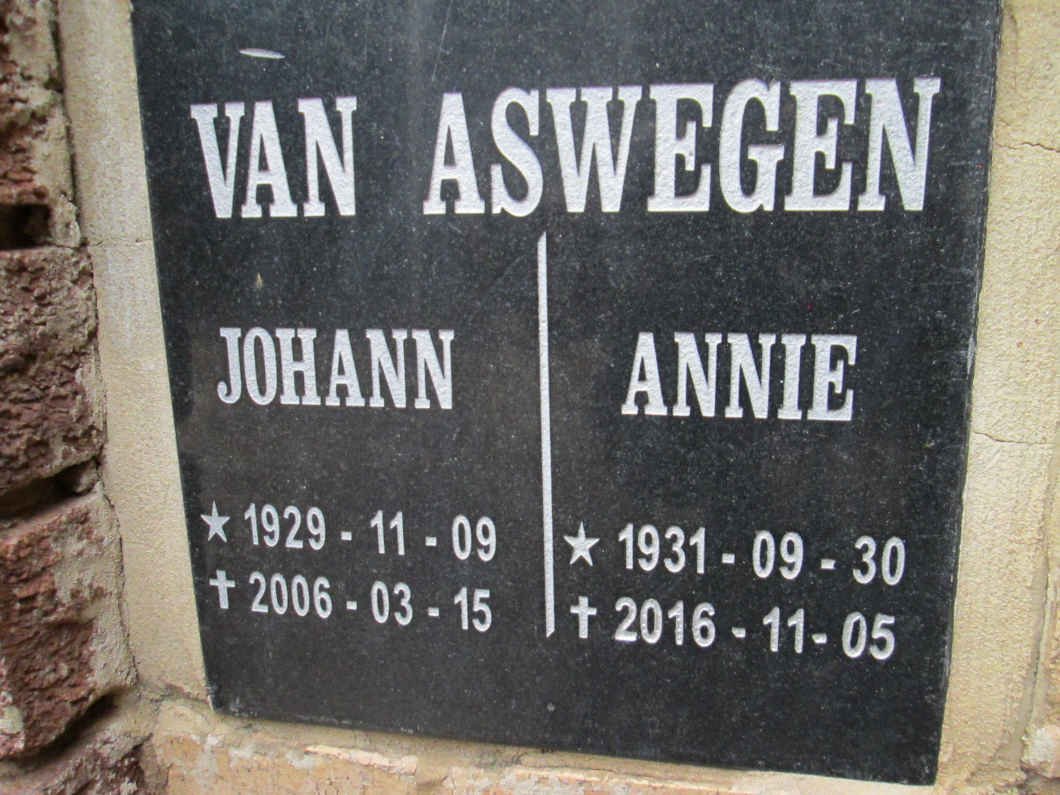 ASWEGEN Johann, van 1929-2006 &amp; Annie 1931-2016