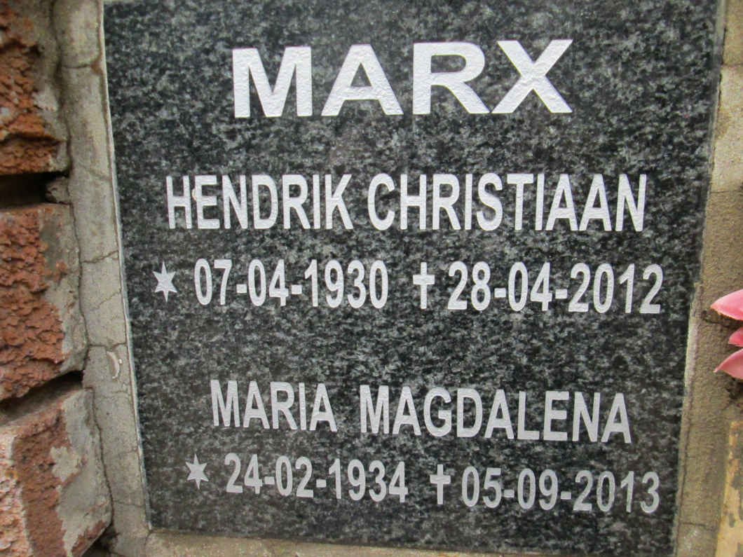 MARX Hendrik Christiaan 1930-2012 &amp; Maria Magdalena 1934-2013
