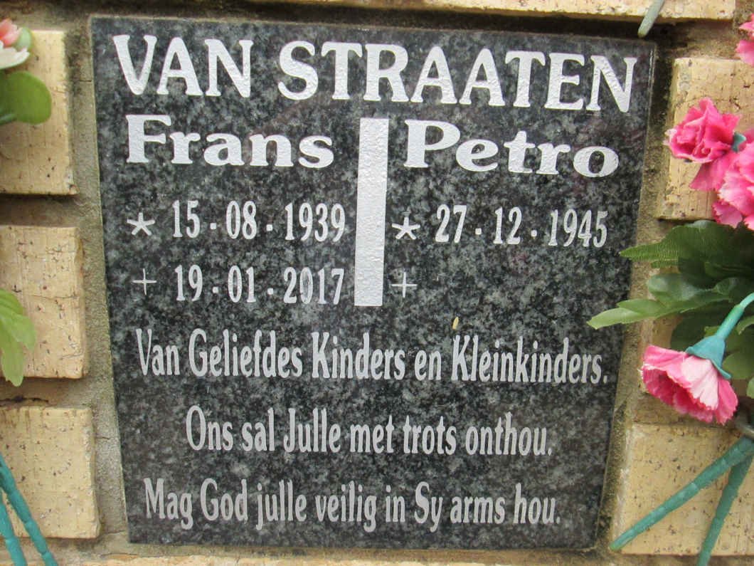 STRAATEN Frans, van 1939-2017 &amp; Petro 1945-