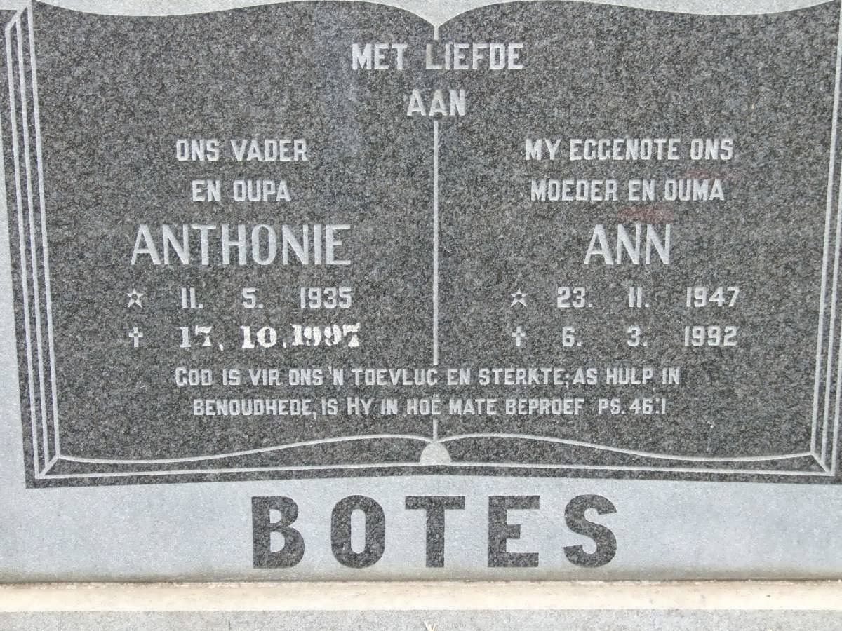 BOTES Anthonie 1935-1997 &amp; Ann 1947-1992