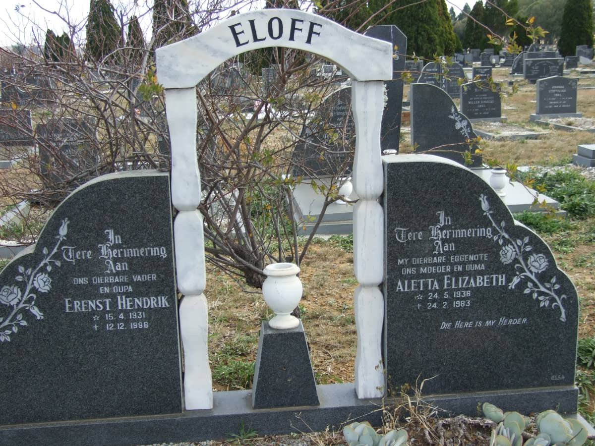 ELOFF Erenst Hendrik 1931-1998 &amp; Aletta Elizabeth 1936-1983