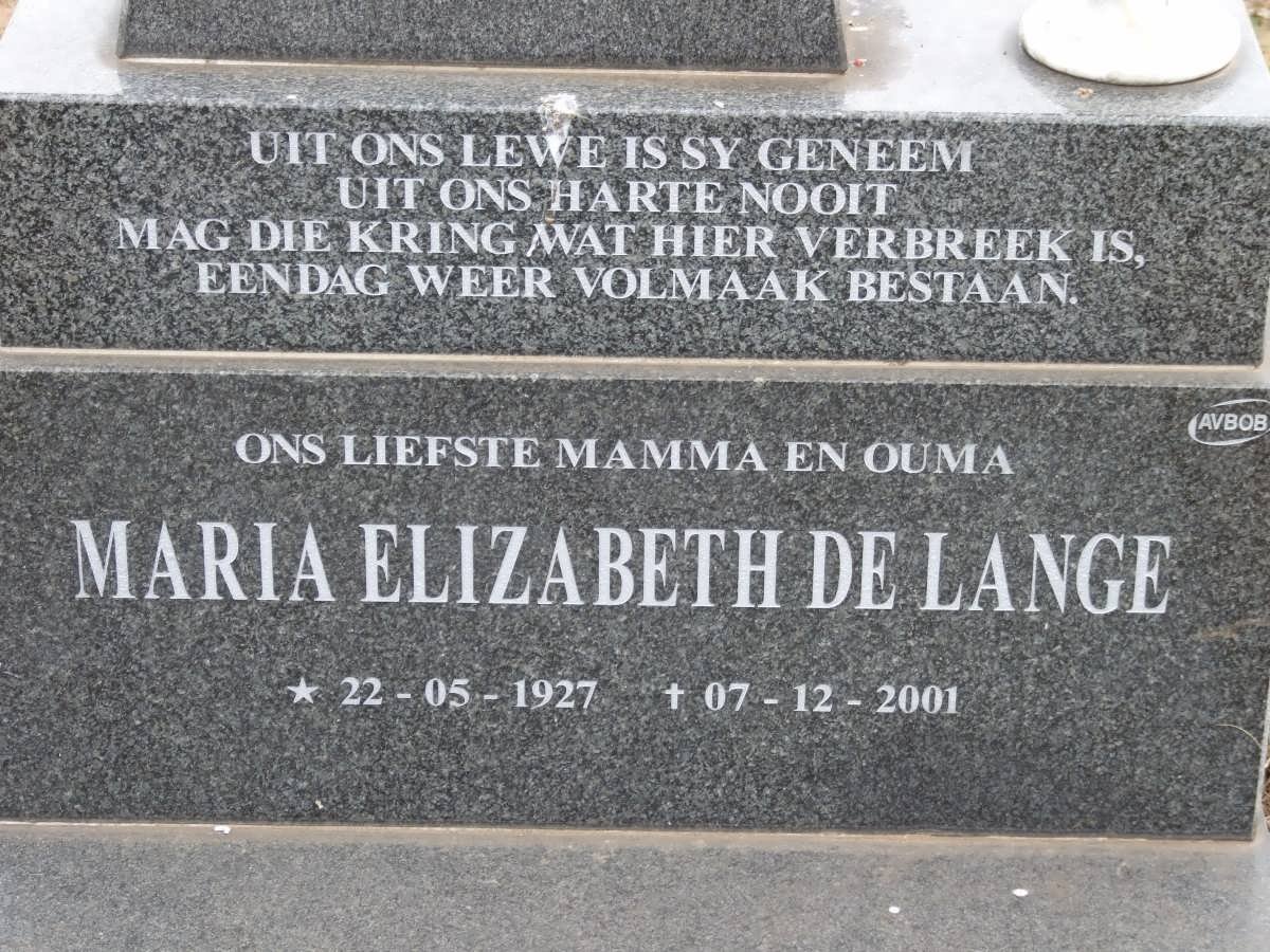 LANGE Maria Elizabeth, de 1927-2001