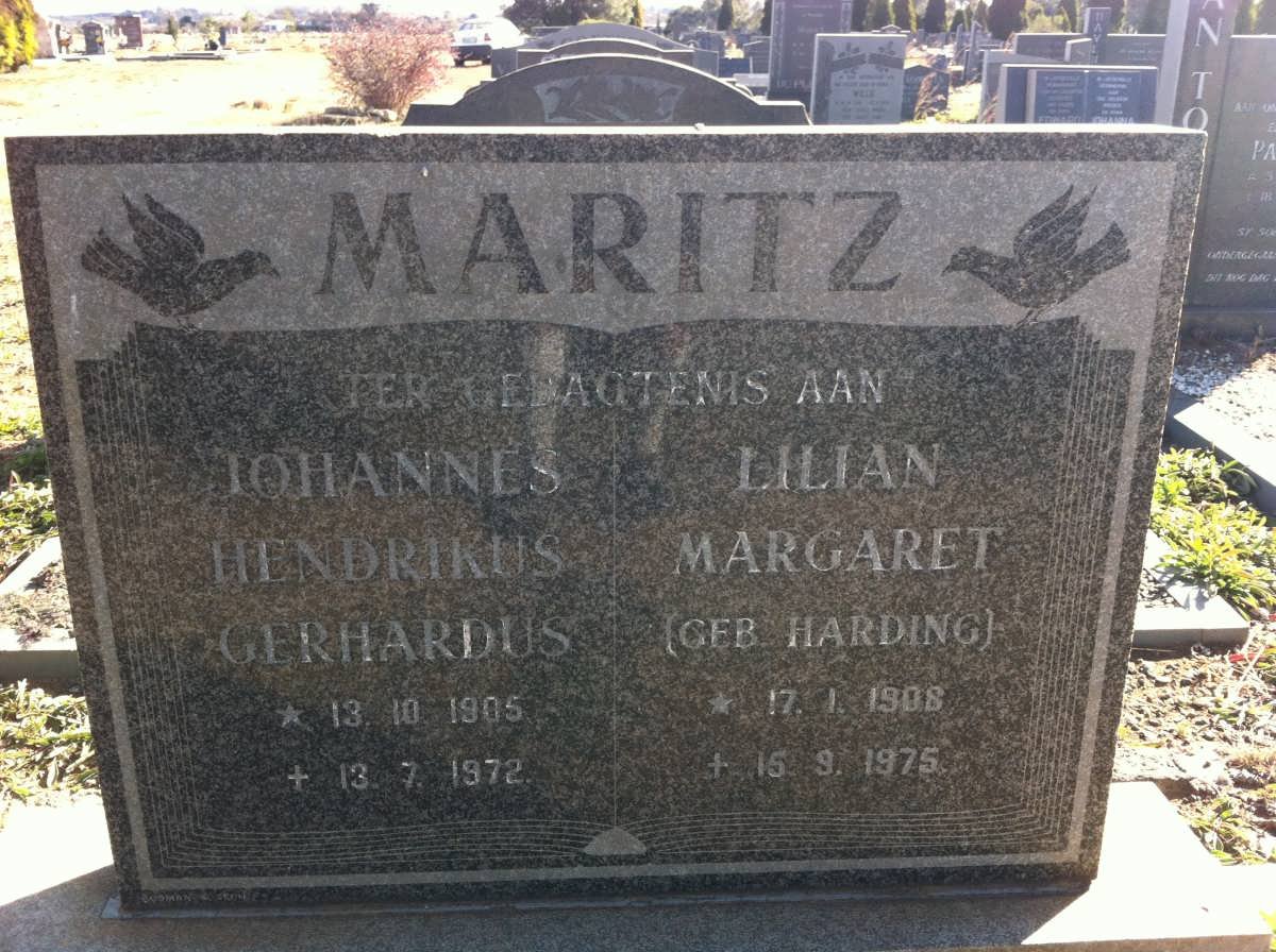MARITZ Johannes Gerhardus 1905-1972 &amp; Lilian Margaret HARDING 1908-1975