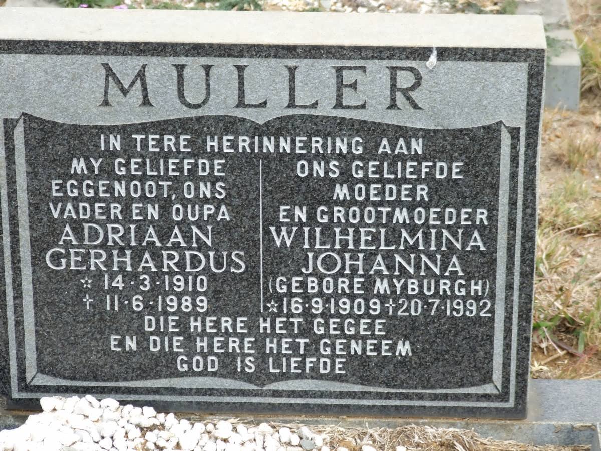 MULLER Adriaan Gerhardus 1910-1989 &amp; Wilhelmina Johanna MYBURGH 1909-1992