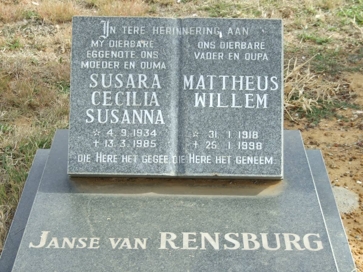 RENSBURG Mattheus Willem, Janse van 1918-1998 &amp; Susara Cecilia Susanna 1937-1985
