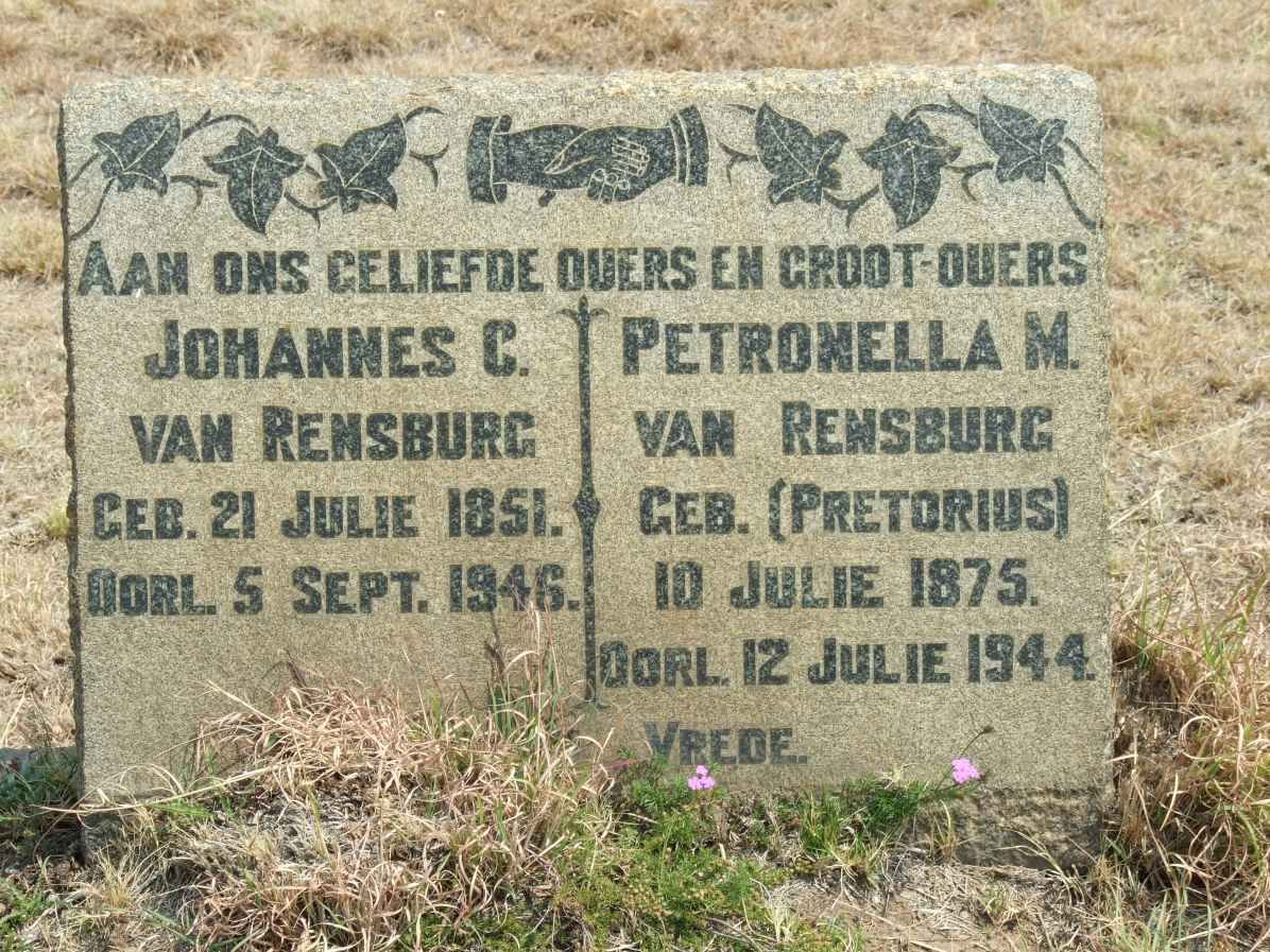 RENSBURG Johannes C., van 1851-1946 &amp; Petronella M. PRETORIUS 1875-1944