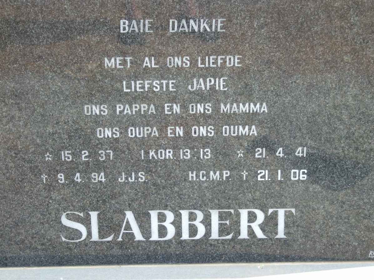 SLABBERT J.J.S. 1937-1994 &amp; H.C.M.P. 1941-2006