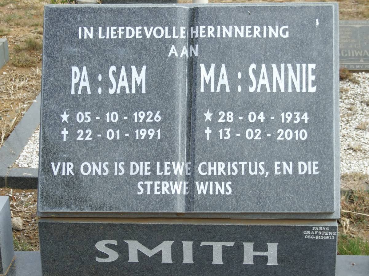 SMITH Sam 1926-1991 &amp; Sannie 1934-2010