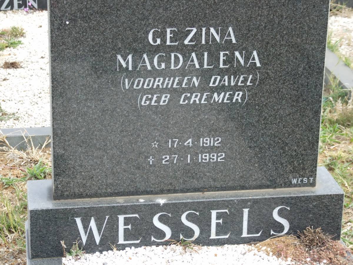 WESSELS Gezina Magdalena voorheen DAVEL nee CREMER 1912-1992 