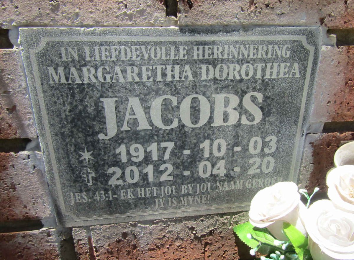JACOBS Margaretha Dorothea 1917-2012