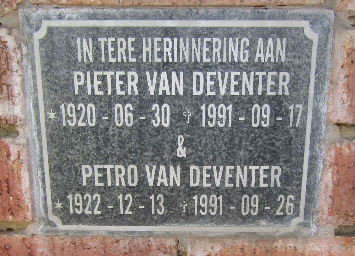 DEVENTER Pieter, van 1920-1991 & Petro 1922-1991