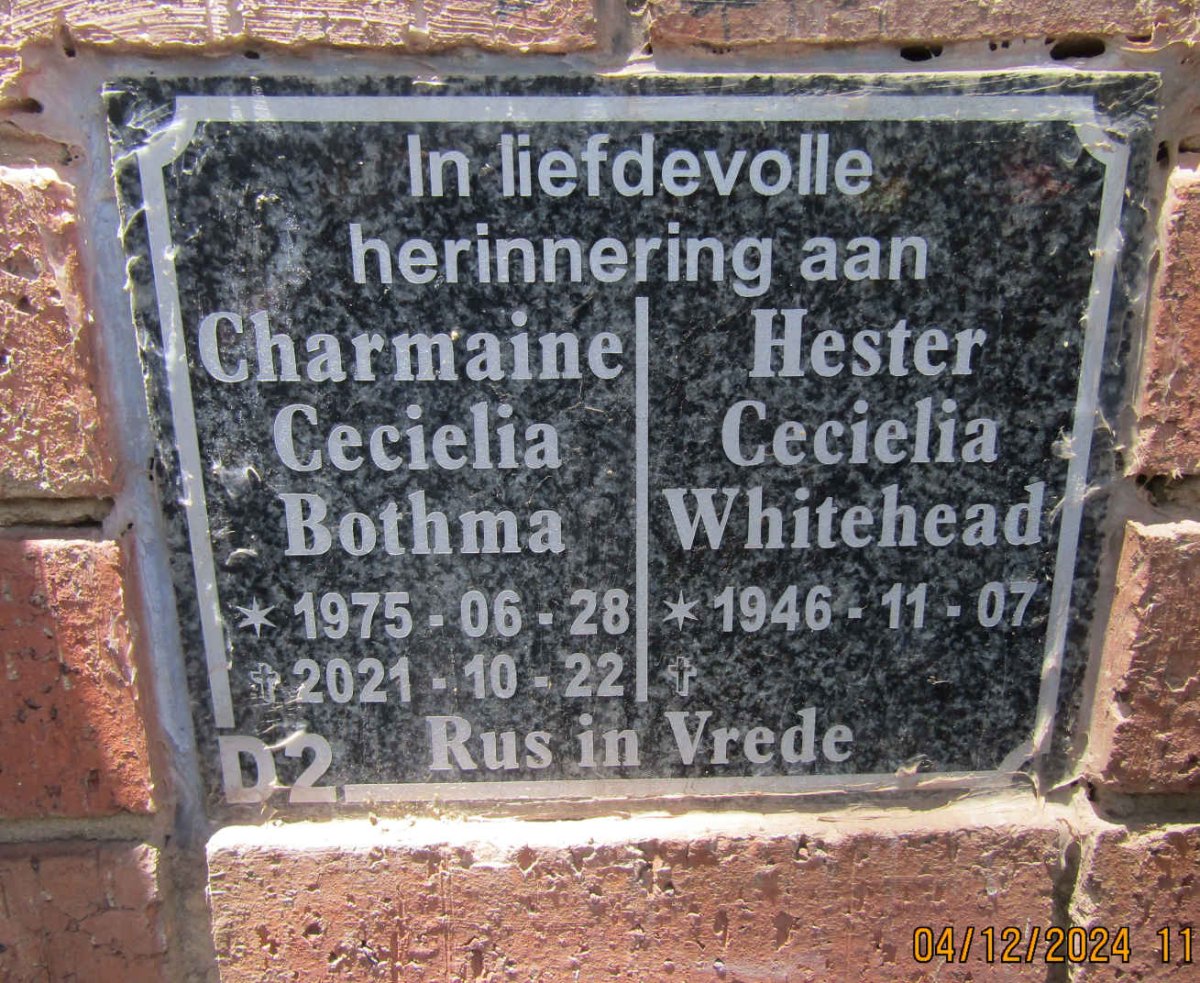 WHITEHEAD Hester Cecielia 1946- :: BOTHMA Charmaine Cecielia 1975-2021  