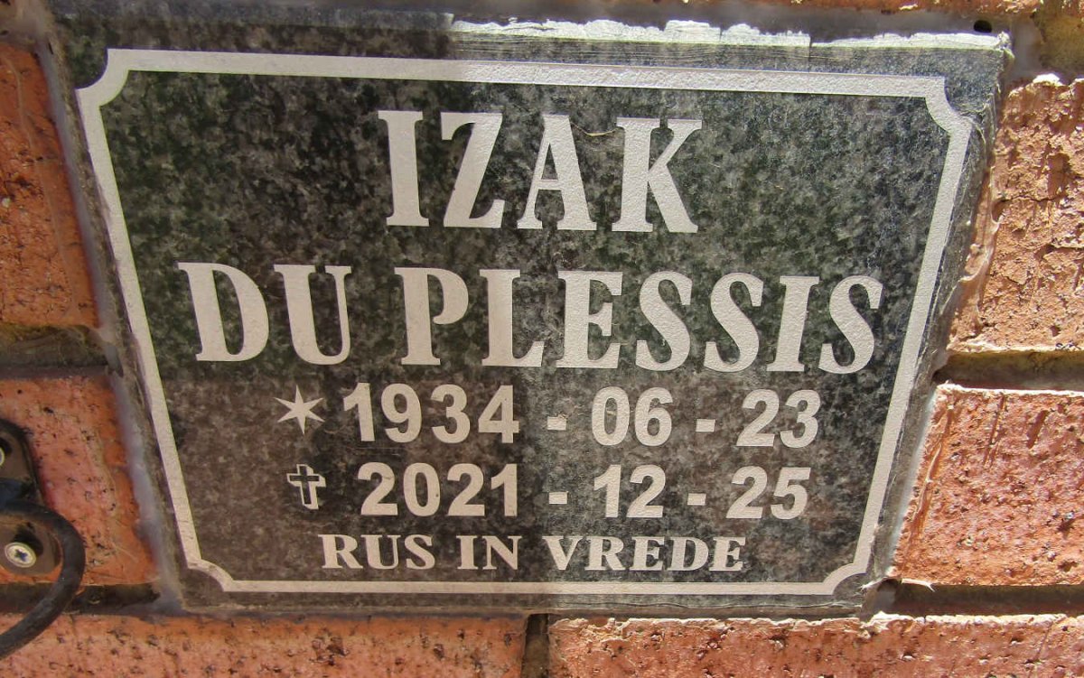 PLESSIS Izak, du 1934-2021