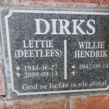 DIRKS Willie Hendrik 1942- & Lettie DEETLEFS 1944-2009