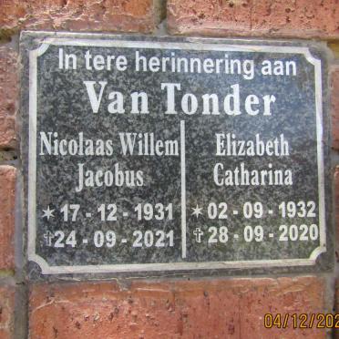 TONDER Nicolaas Willem Jacobus, van 1931-2021 & Elizabeth Catharina 1932-2020