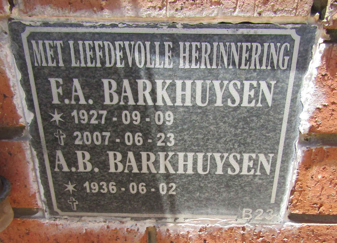 BARKHUYSEN F.A. 1927-2007 & A.B. 1936-