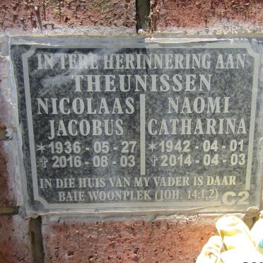THEUNISSEN Nicolaas Jacobus 1936-2016 & Naomi Catharina 1942-2014