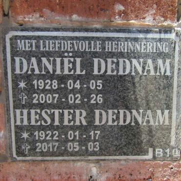 DEDNAM Daniel 1928-2007 & Hester 1922-2017