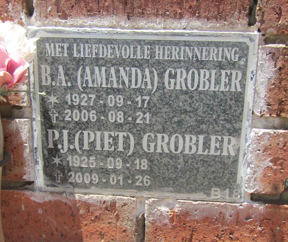 GROBLER P.J. 1925-2009 & B.A. 1927-2006
