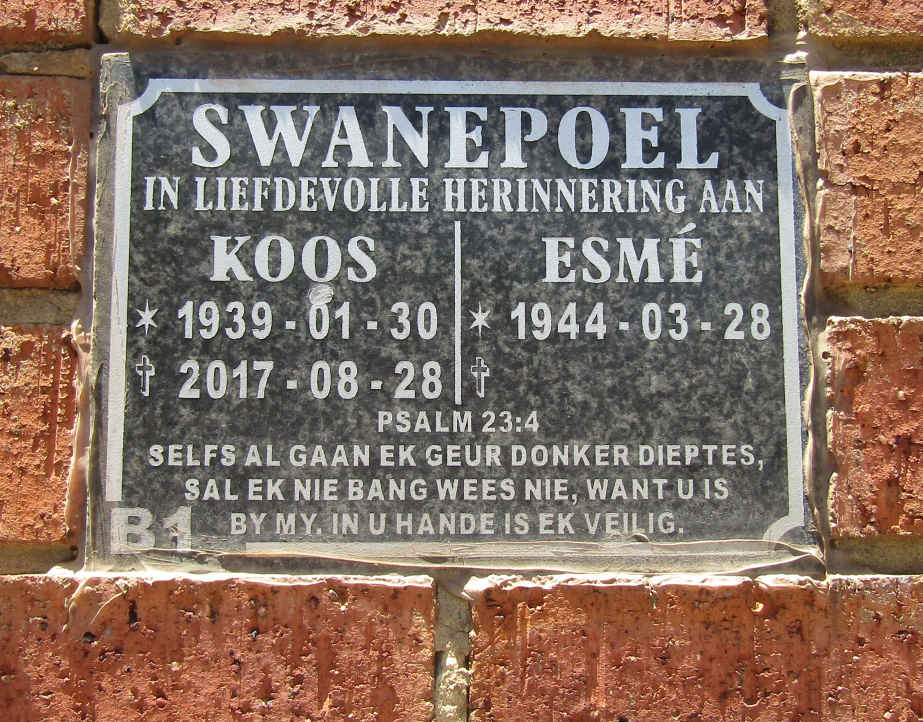 SWANEPOEL Koos 1939-2017 & Esme 1944-