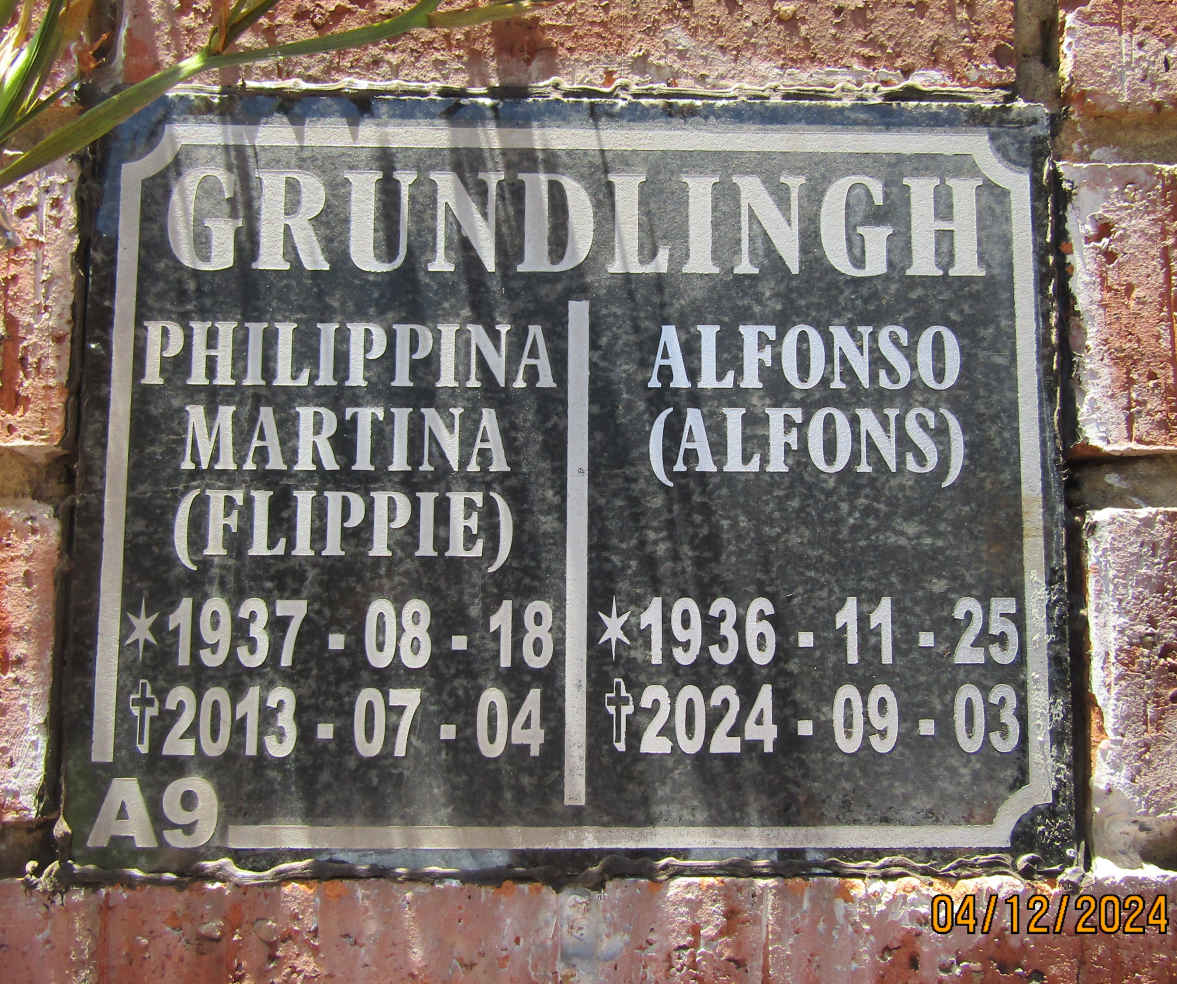 GRUNDLINGH Alfonso 1936-2024 & Philippina Martina 1937-2013