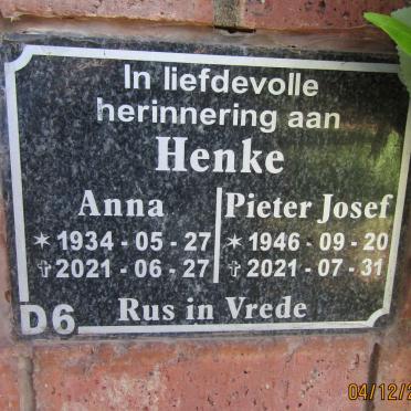 HENKE Pieter Josef 1946-2021 & Anna 1934-2021