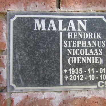 MALAN Hendrik Stephanus Nicolaas 1935-2012