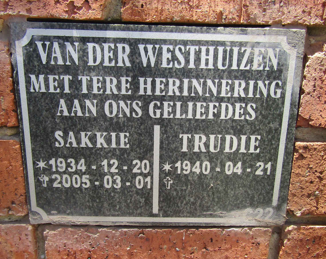 WESTHUIZEN Sakkie, van der 1934-2005 & Trudie 1940-