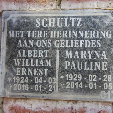 SCHULTZ Albert William Ernest 1924-2016 & Maryna Pauline 1929-2014