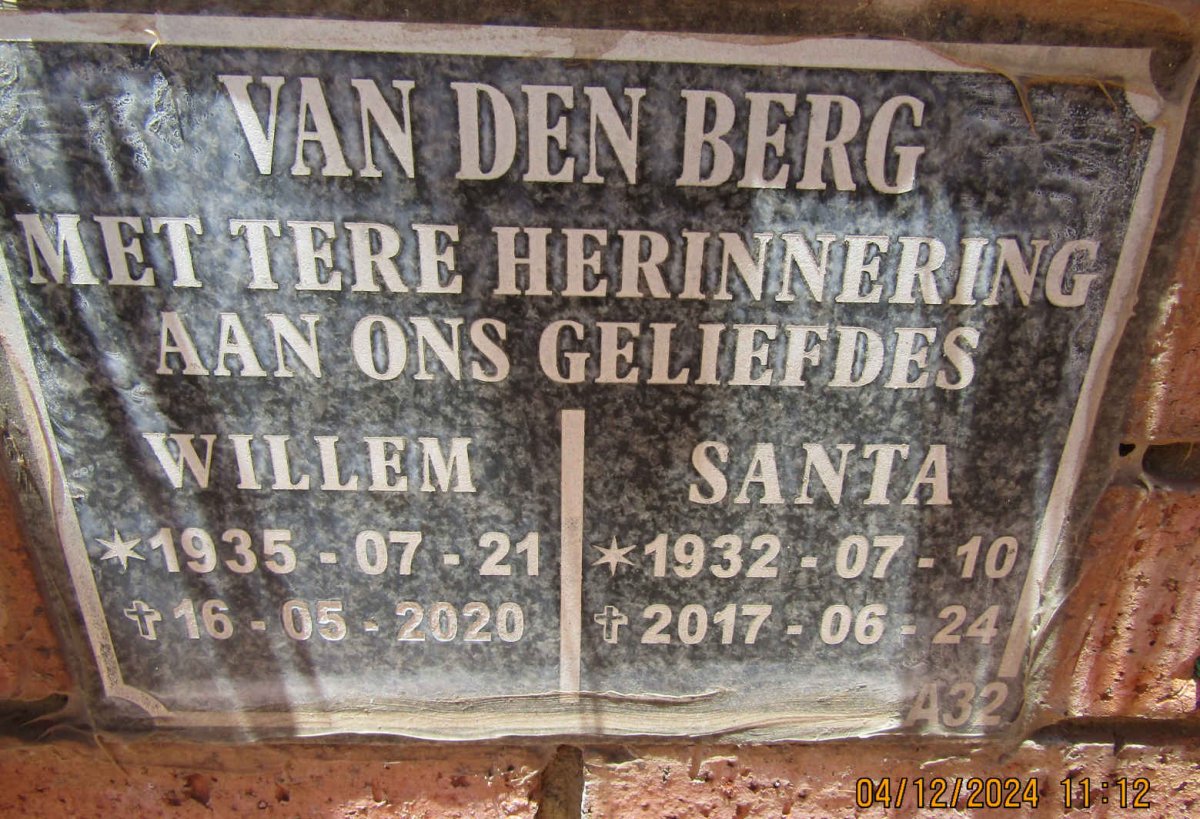 BERG Willem, van den 1935-2020 & Santa 1932-2017