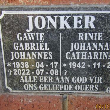 JONKER Gabriel Johannes 1938-2022 & Johanna Catharina 1942-