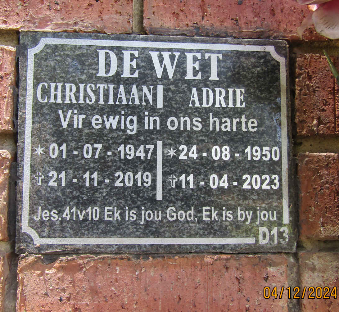 WET Christiaan, de 1947-2019 & Adrie 1950-2023