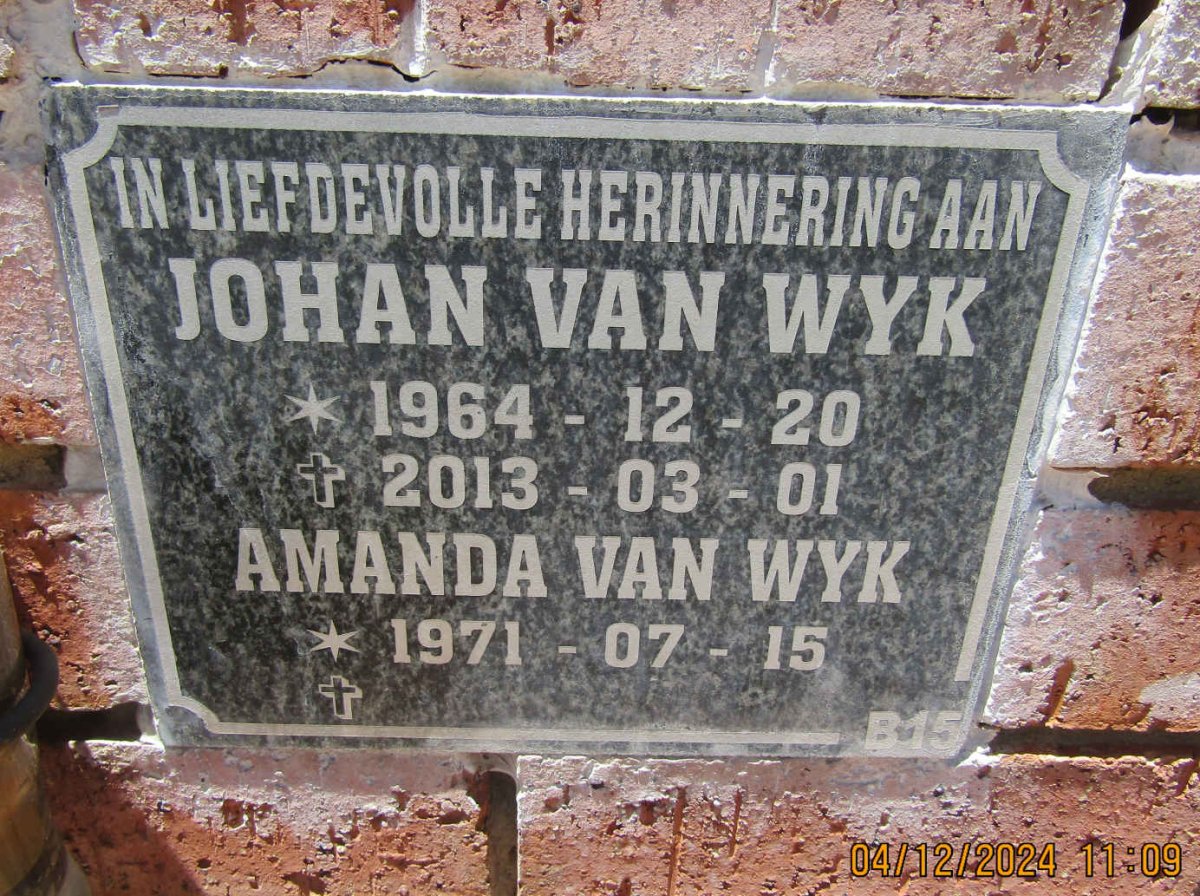 WYK Johan, van 1964-2013 & Amanda 1971-
