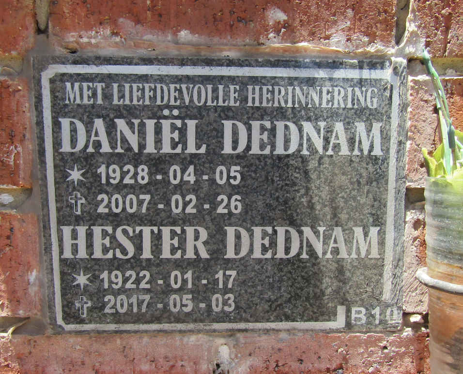 DEDNAM Daniel 1928-2007 & Hester 1922-2017