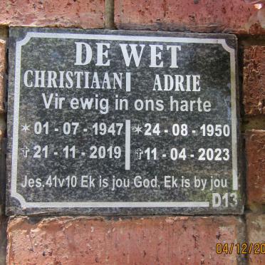 WET Christiaan, de 1947-2019 & Adrie 1950-2023